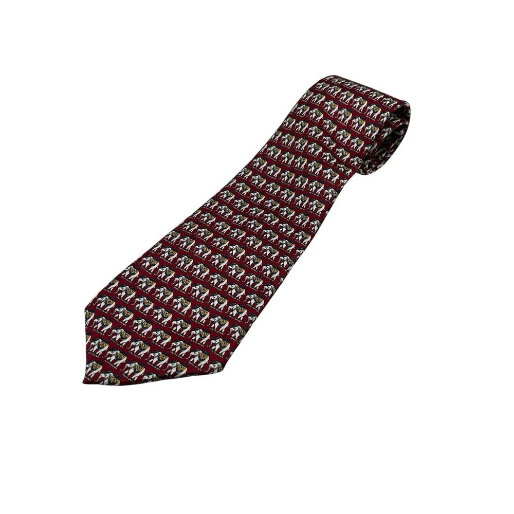 Rene Chagal Handmade Elephant Silk Tie Red Novelty Animal Print Thailand